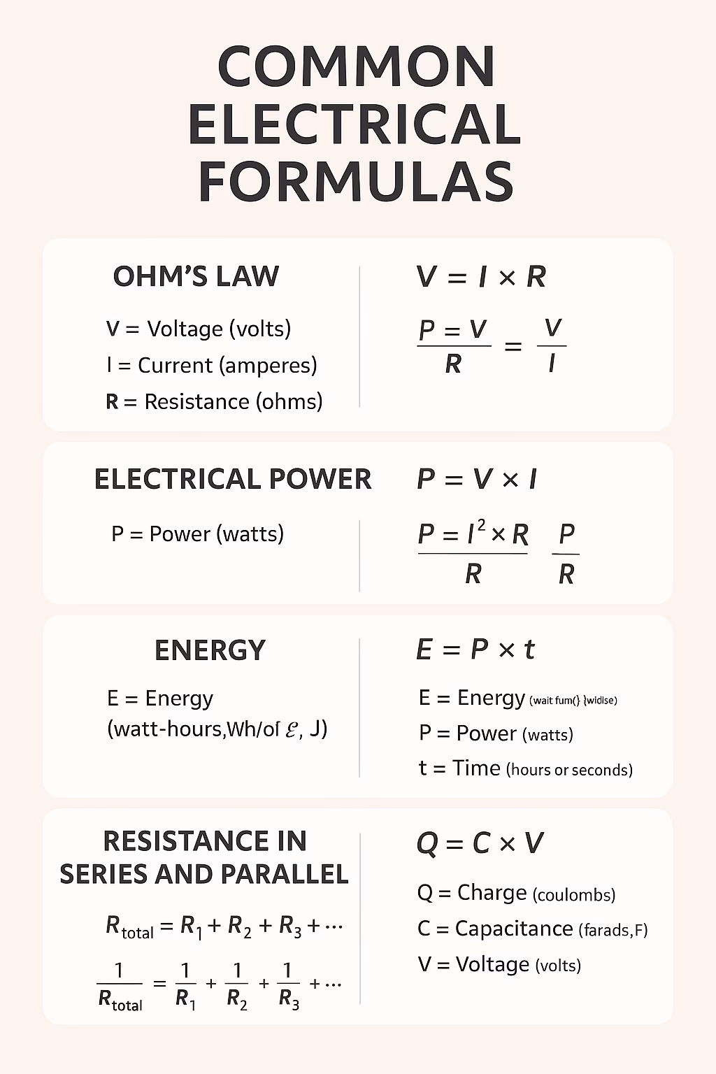 Common Electrical Formulas